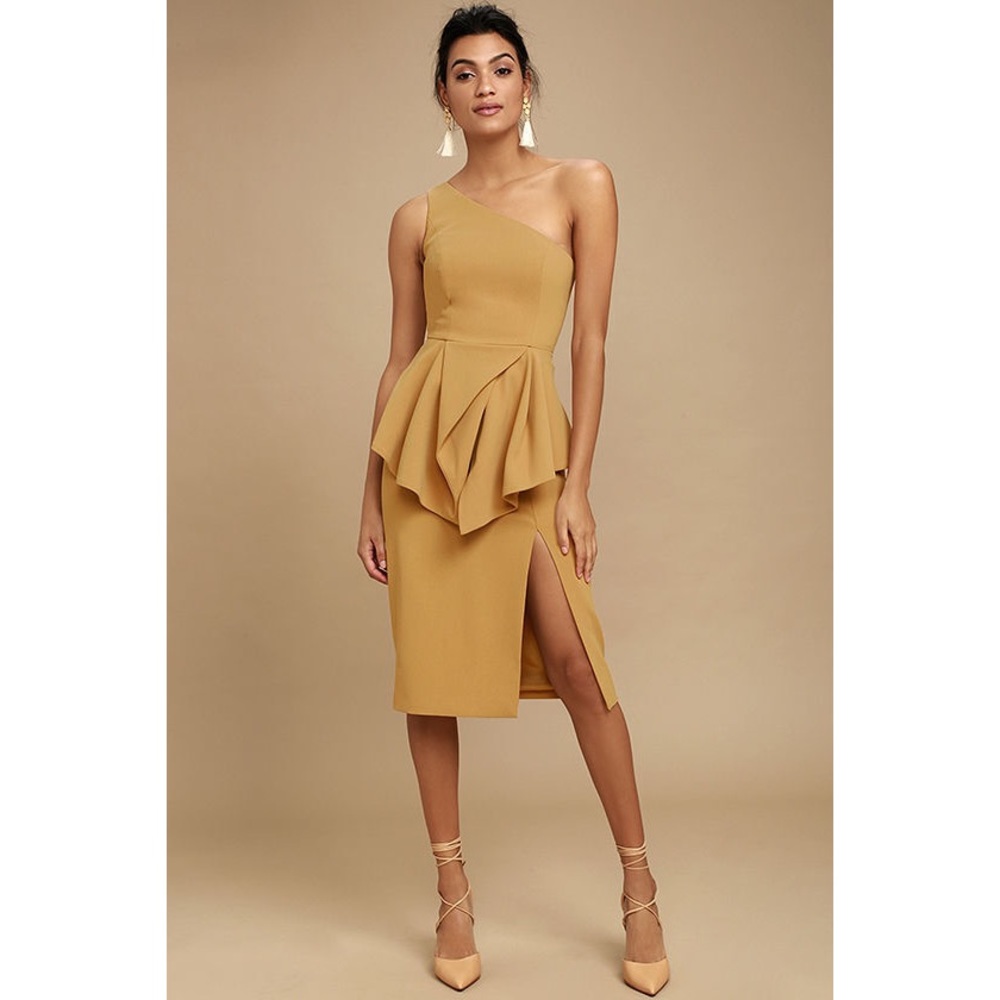 C/MEO Collective Flawless Midi Cocktail Dress Camel S